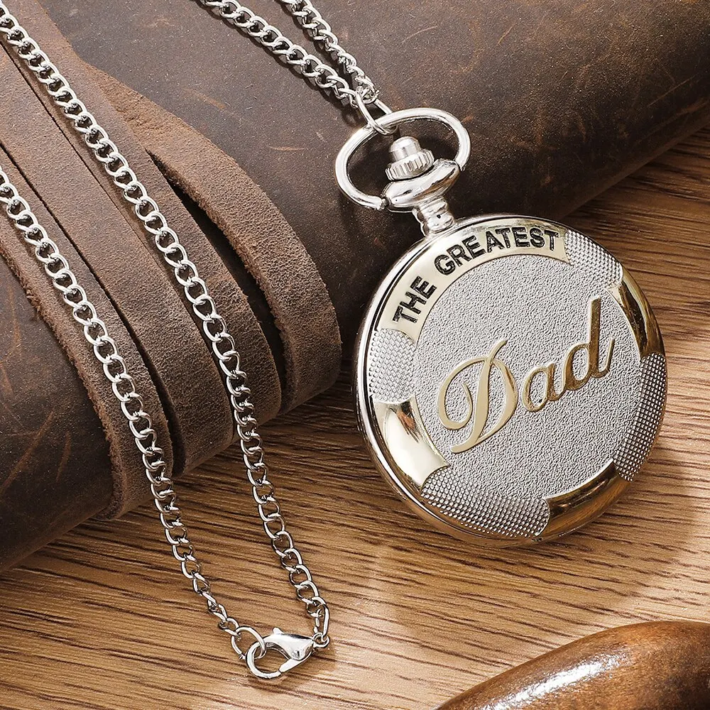 Vintage Silver Golden Luxury THE GREATEST DAD Quartz Pocket Watch Fob Chain Necklace Mens Fathers Gifts Clock Relogio De Bolso - Image 3