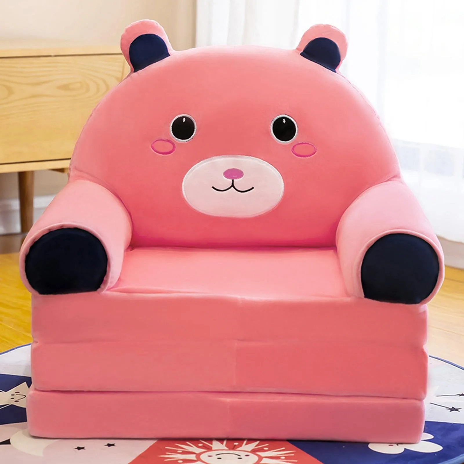 Plush Foldable Kids Sofa Backrest Armchair 2 In 1 Foldable Children Sofa Cute Cartoon Lazy Sofa Children Flip Open Sofa Bed For - Image 12