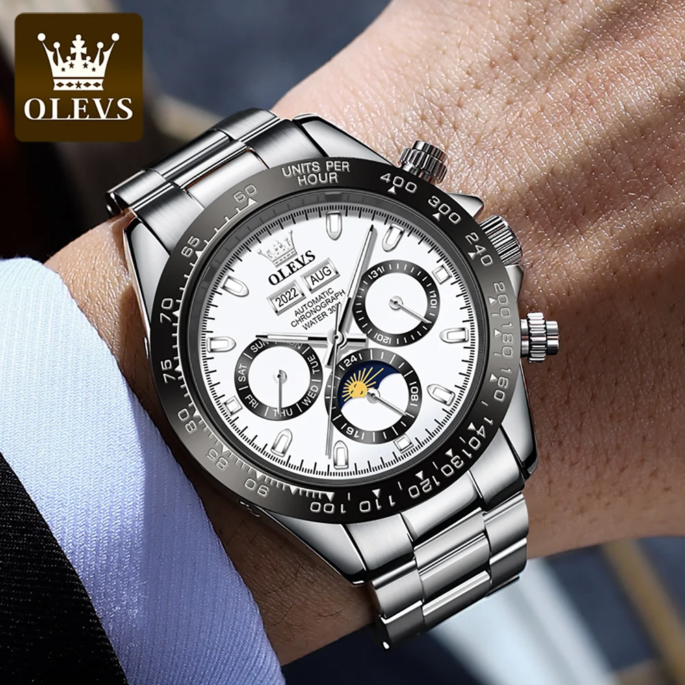 OLEVS 6654 Luxury Mens Watch Chronograph Automatic Mechanical Wristwatch Waterproof Luminous Top Brand Watch for Man Date Sport - Image 5