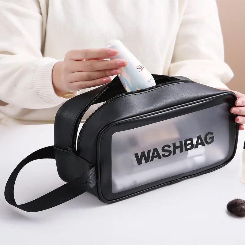 Portable Cosmetic Waterproof Bag Large Capacity Dust Proof Make Up Storage Handbags PVC Fashion Transparent Travel Bags - Image 2