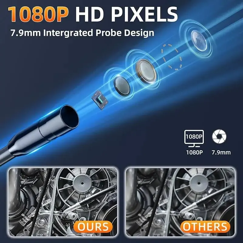 Industrial Endoscope Camera 8mm HD1080P 4.3inch IPS Screen 1080P Pipe Inspection Camera for Car Repair IP67 Waterproof 8 LEDS - Image 5