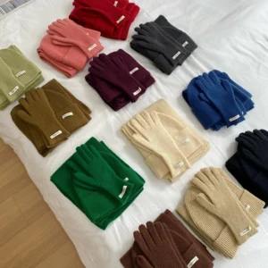 Women's Solid Knitted Hat, Scarf, Glove Set, Warm, Autumn, Winter, 2024