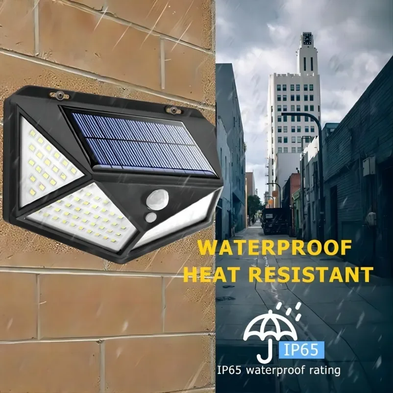 1~12PCS 100 LED Solar Wall Lamp 4 Sides Luminous With Motion Sensor Outdoor Garden Courtyard Waterproof Wall Light - Image 4