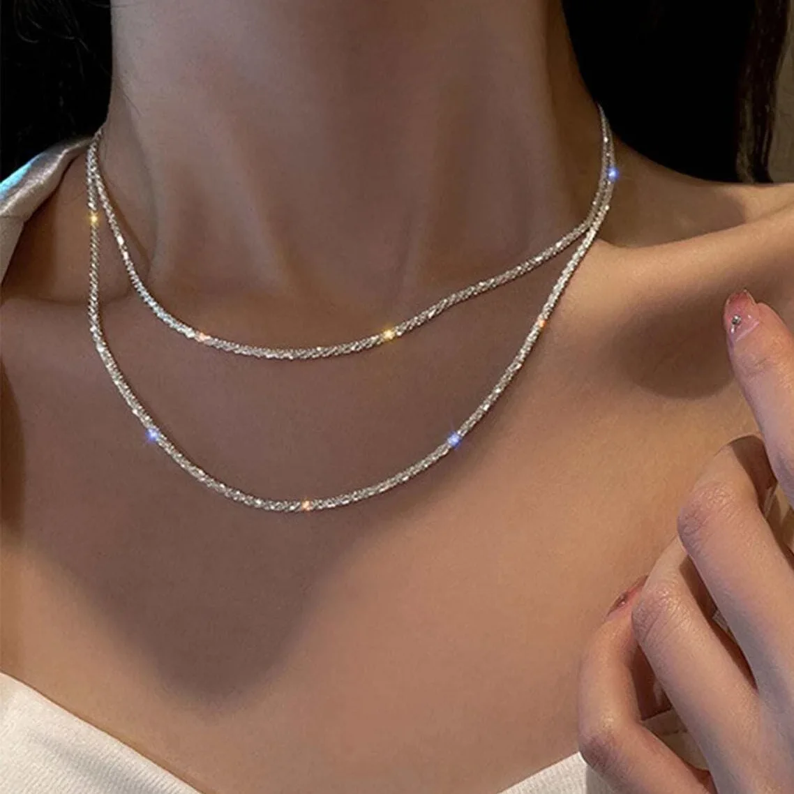 Silver Color Sparkling Necklace For Women Trendy Clavicle Chain Choker Girls Korean Wedding Party Jewelry Accessories - Image 8