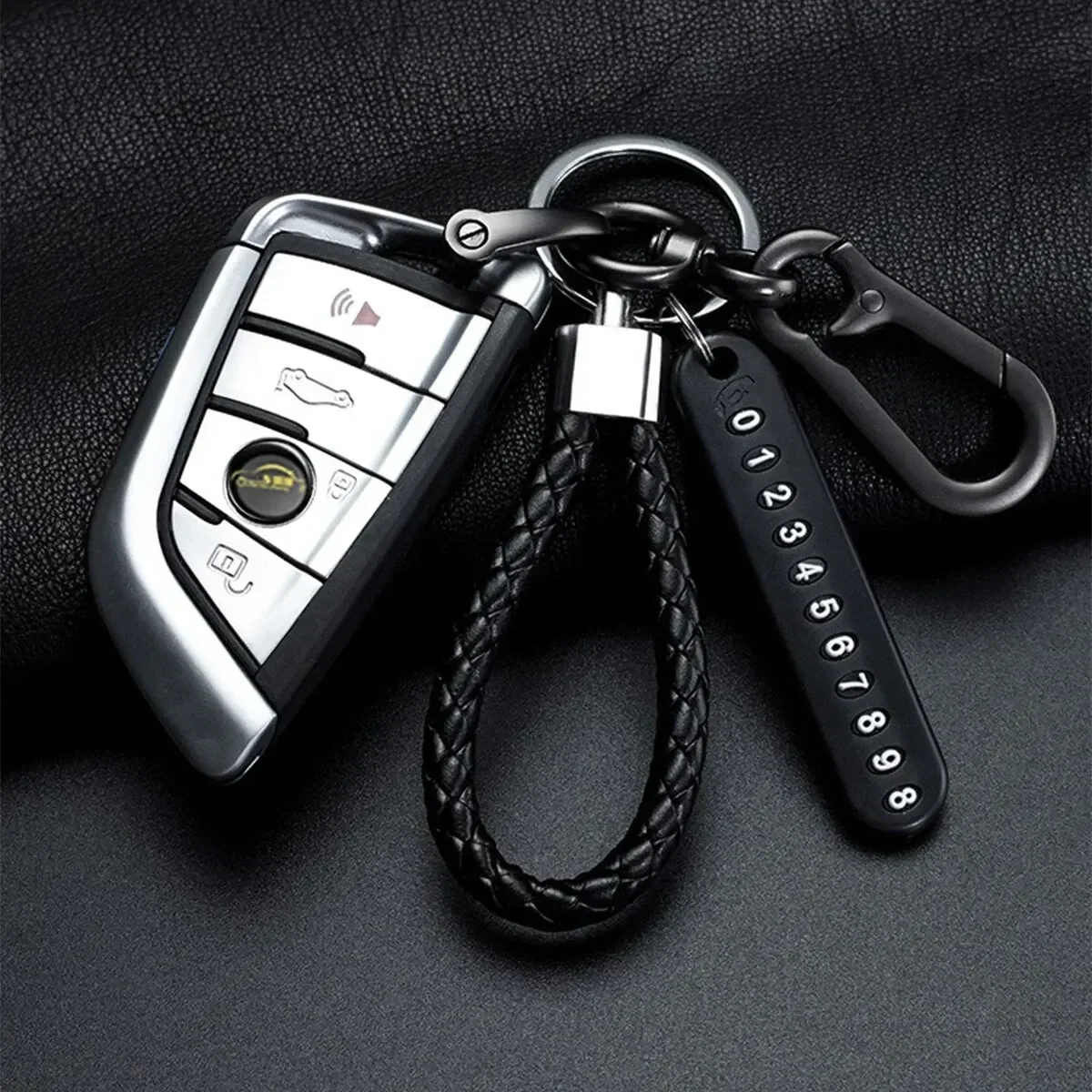 Trendy DIY Mobile Phone Number Plate Pendant Keychain for Men Punk Simple Woven Leather Rope Anti-lost Car Key Chain Accessories - Image 3