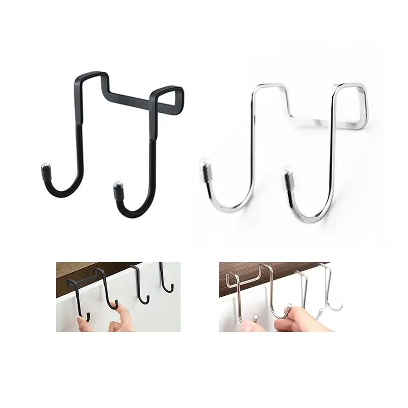 Stainless Steel Double S Hook Free Punch Wall Hanging Bathroom Kitchen Door S Hook Towel Storage Rack
