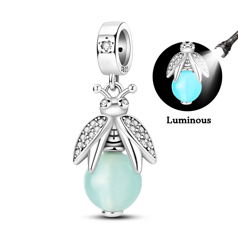 100% 925 Sterling Silver Creative Blue Luminous Firefly Charms Pendants Fit Qikaola 925 Original Bracelets DIY Birthday Jewelry - Image 15