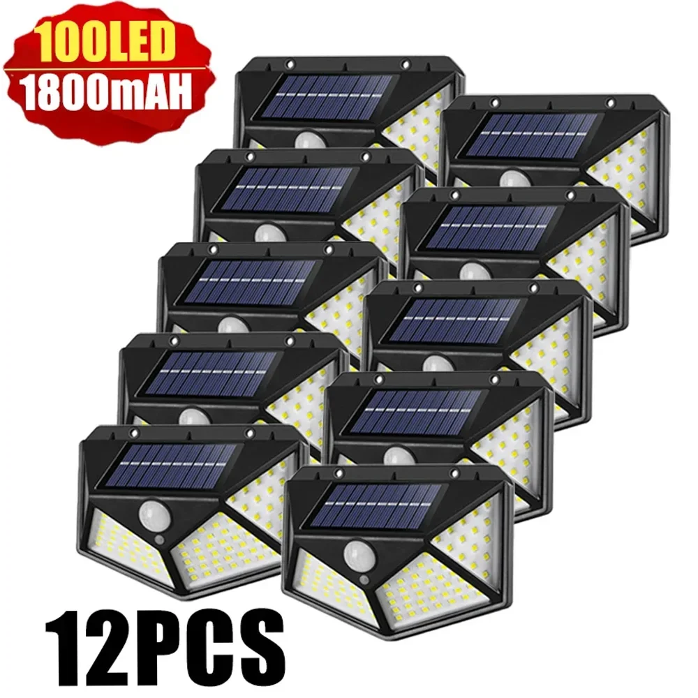 1~12PCS 100 LED Solar Wall Lamp 4 Sides Luminous With Motion Sensor Outdoor Garden Courtyard Waterproof Wall Light - Image 7