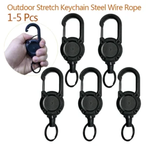 1/3/5Pcs Black Retractable Keychains with Steel Cable Durable ABS Quick Release for Outdoor Camping Hiking Fishing Multi-Tool