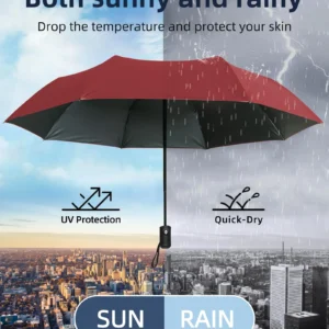 12 Bone Black Glue Fully Automatic Umbrella Thick Durable Three-Fold UV Resistant Folding Design for Protection And Style