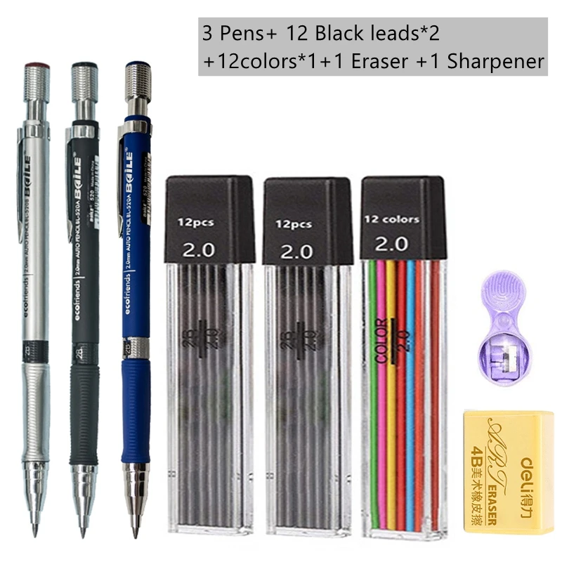 Mechanical Pencil Set 2.0 mm with 2B Black/Colors Lead Refill For Writing Sketching Art Drawing Painting School Automatic Pencil - Image 20