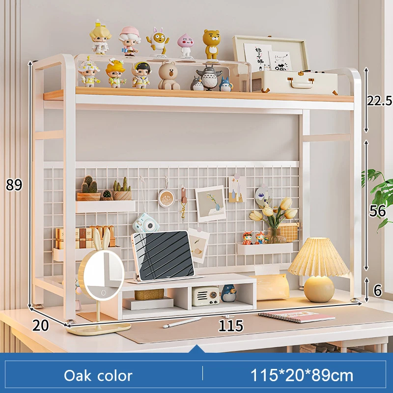 Bookshelf Bookcase With Grid Desktop Multi-layer Wrought Iron Shelf Student Computer Desk Table Hole Board Table Wooden Shelves - Image 20