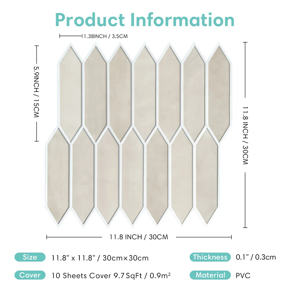 10 Pcs 3D Geometric Wall Panels Peel and Stick Backsplash Tile Long Hexagon 3D Decorative Tiles for Interior Decor 30 X 30cm - Image 6