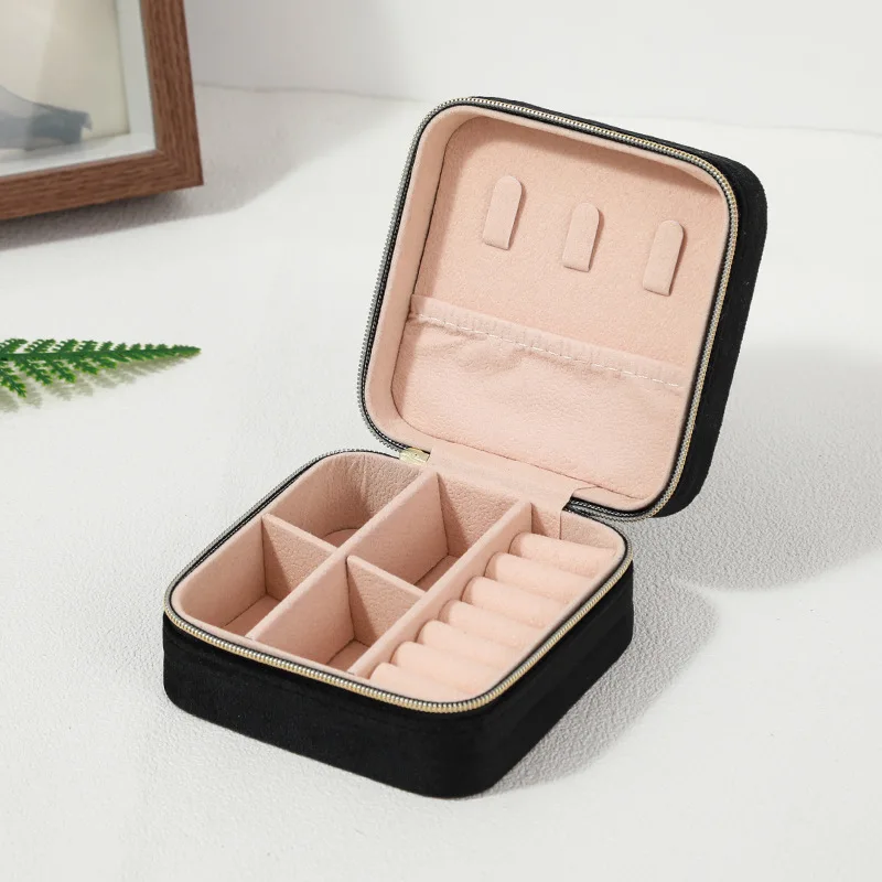 Velvet Jewelry Box For Women Necklace Ring Earrings Organizer Holder Travel Portable Zipper Square Jewelry Storage Case - Image 11