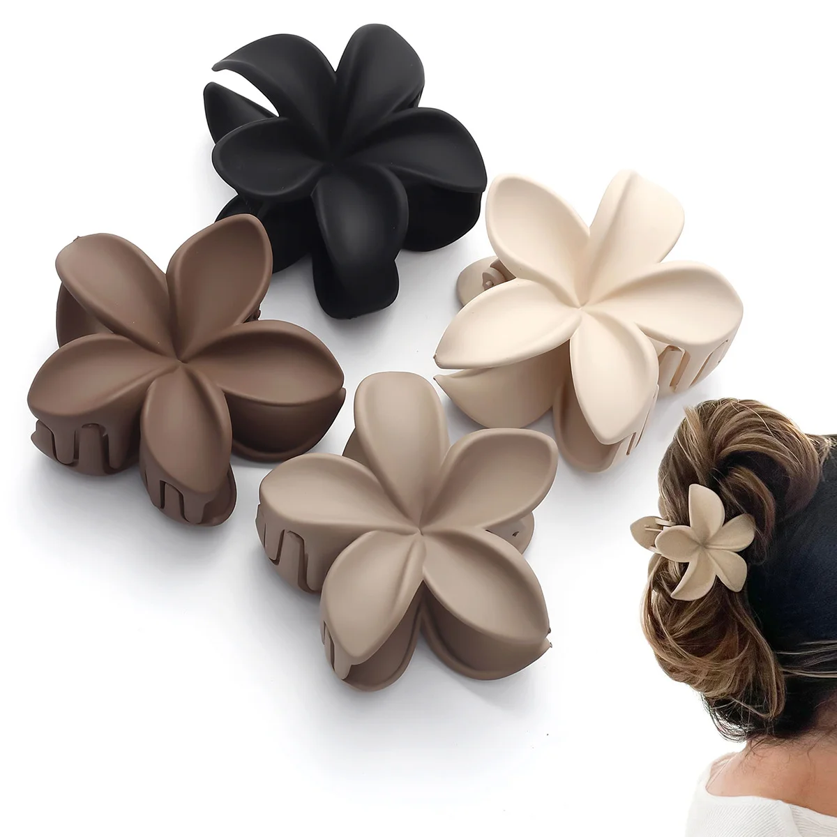 4Pcs New Fashion Flower Hair Claws for Women Large Hair Clips Crab Clamps Frosted Ponytail Shark Clip Headdress Hair Accessories