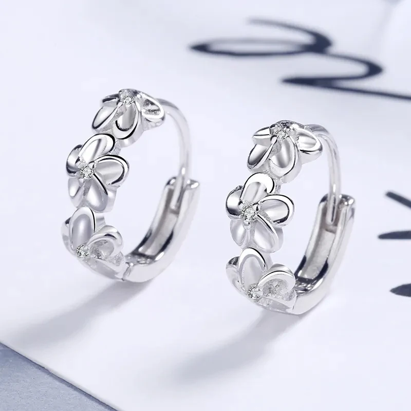 Top Sale 925 Sterling Silver Needle Earrings for Women's Wedding Fashion High Quality Jewelry Crystal Zircon Flower Cute Stud - Image 3