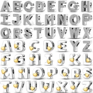 Fit Original 925 Sterling Silver Letter Charms Beads A-Z Golden Love Alphabet Charms For Women Fine DIY Birthday Jewelry Gifts