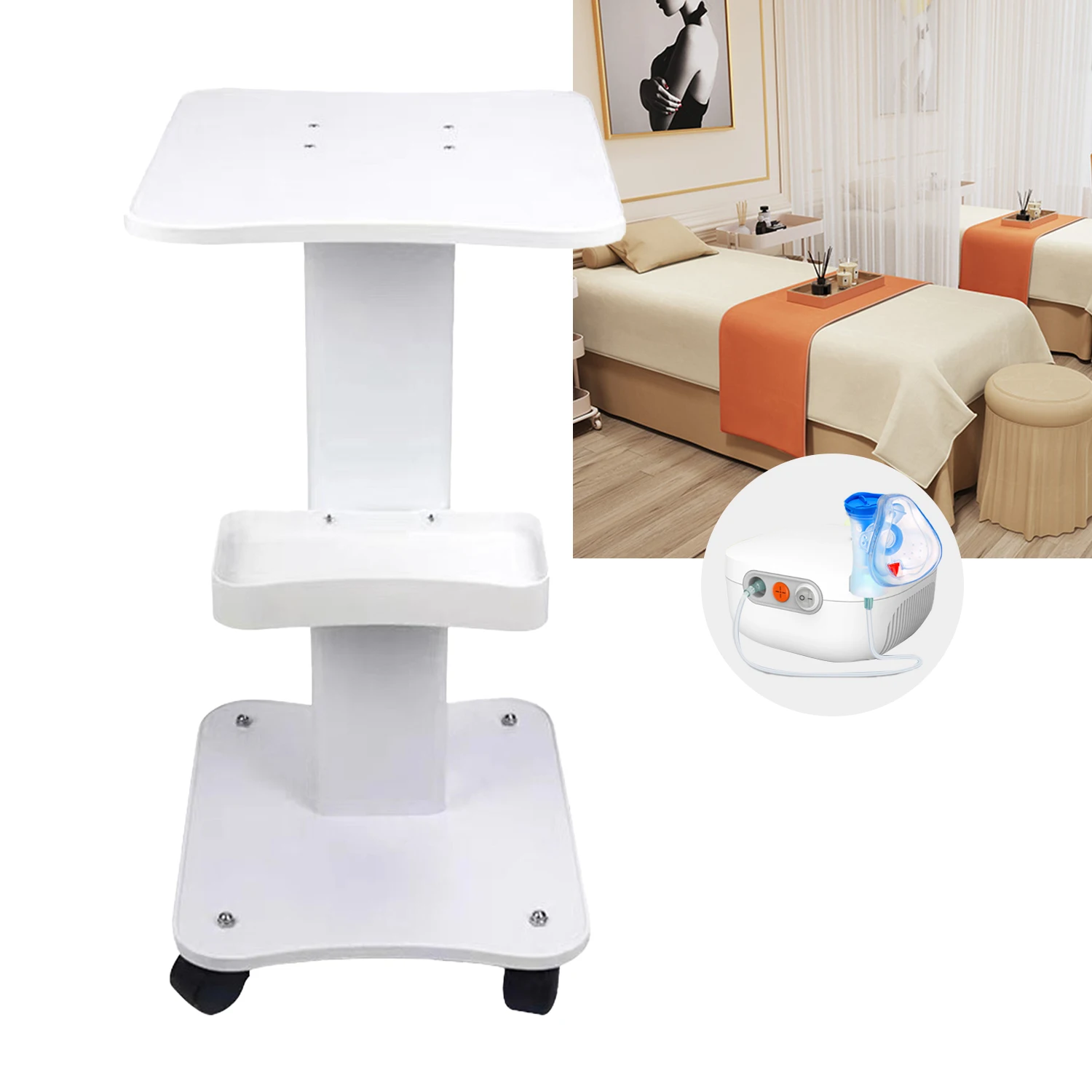 High End beauty equipment trolley, 360 Degree Rotating Small Trolley for Beauty Devices, Salon Roller Trolley, Storage Rack - Image 2
