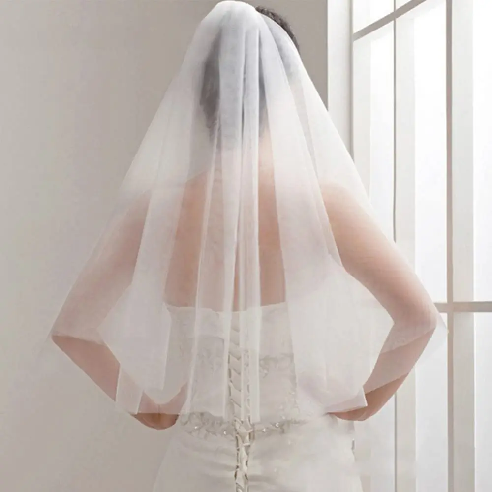 Cheap Short Wedding Veil With Comb Cut Edge 2 Layers Simple Mariage Accessories 2024 - Image 2