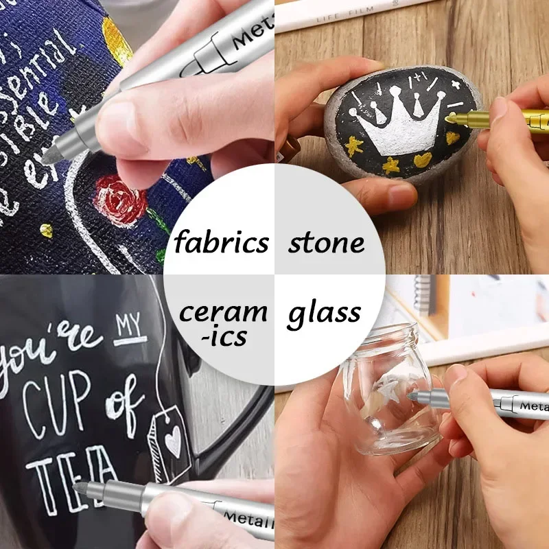 1/2Pcs Brush Metallic Marker Pens Gold Silver Permanent Art Markers Crafts Scrapbooking Painting Stationery School Supplies - Image 4