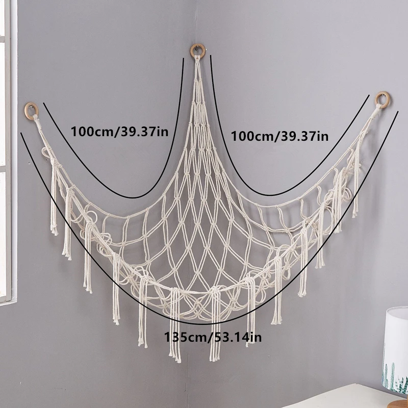 1PCS Hand-woven Rope Corner Storage Triangle Toy Net Bedroom Corner Storage Net Toy Doll Hammock Background Wall Room Decoration - Image 2