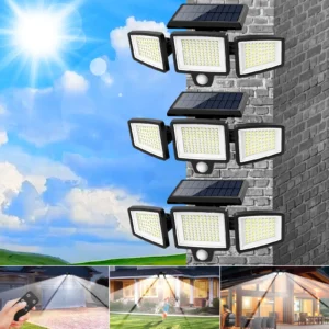 (5/4/3/2/1PCS)IP65Waterproof 3Heads Solar Outdoor Light, 210LED 2500LM Motion Sensor Security Light with Wireless Remote Control