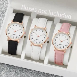 1/3/4/5PCS Fashion Arabic Dial Women Quartz Watch Casual Leather Strap Wristwatch for Girls Clock Gift（Without Box）