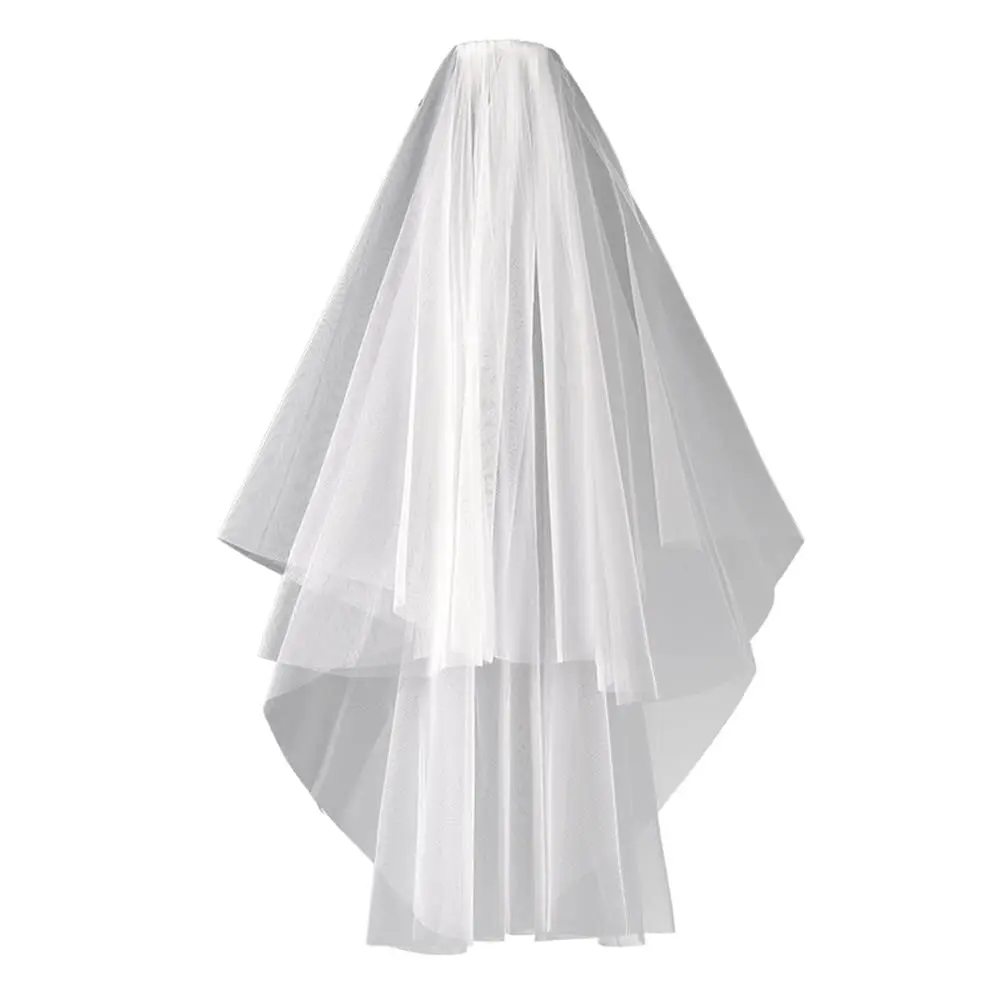 Cheap Short Wedding Veil With Comb Cut Edge 2 Layers Simple Mariage Accessories 2024 - Image 5