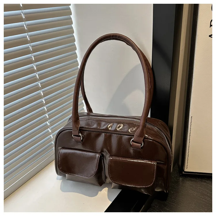 Retro Women's Satchel Hobo Bag PU Leather Shopping Bag Fashion Solid Designer Armpit Bag Casual Double Pocket Hand Underarm Bag - Image 8