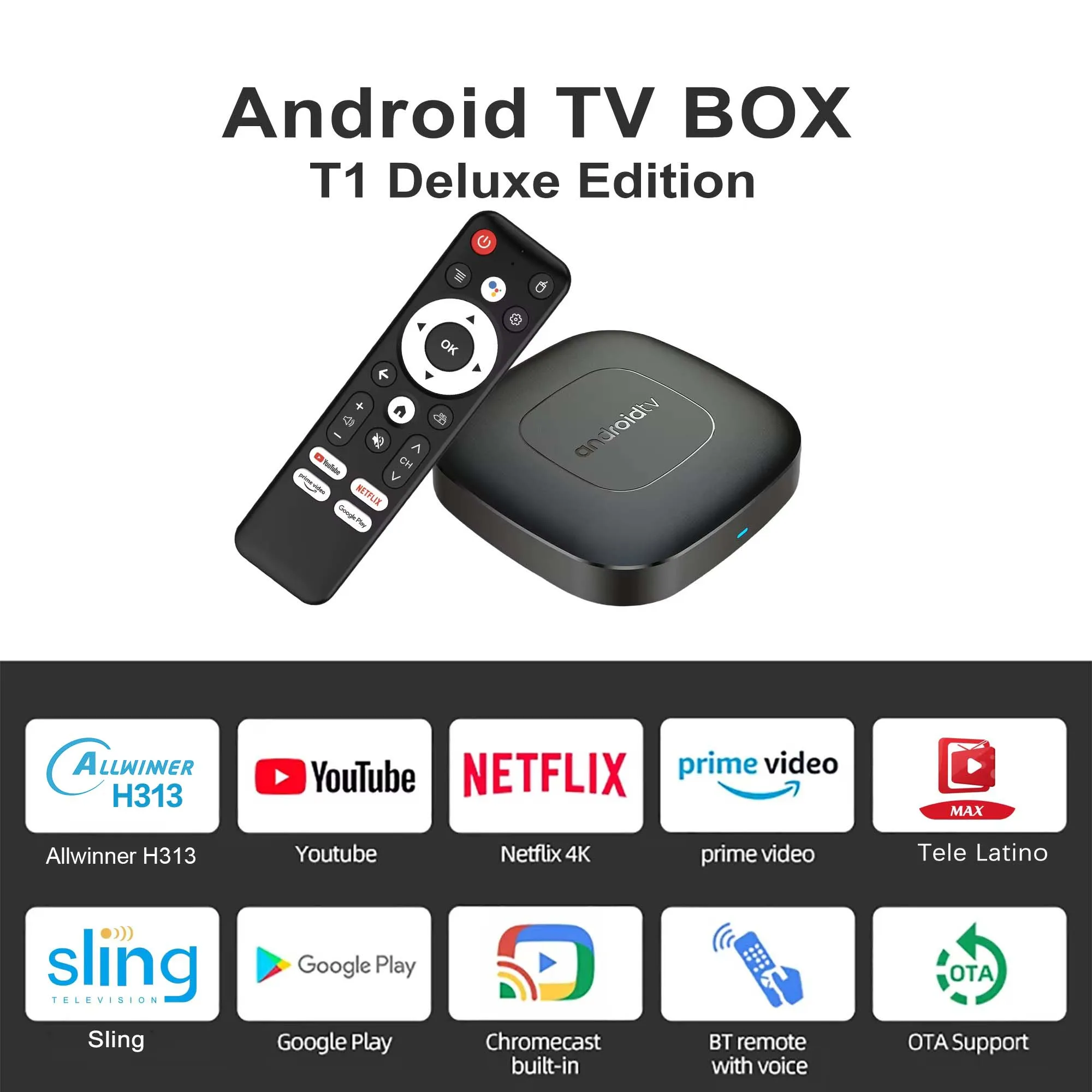 Android14 Smart Home Theater TV Box AllwinnerH313 Google Assistant Netflix Streaming Bluetooth Media Player 2G16G 2.4G5G Wifi T1 - Image 2
