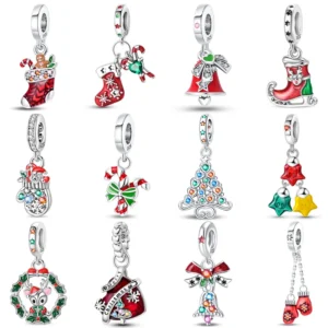 Christmas Charms Creative Santa Claus Christmas Tree Red Socks Boots 925 Sterling Silver Beads DIY Bracelets Jewelry For Women