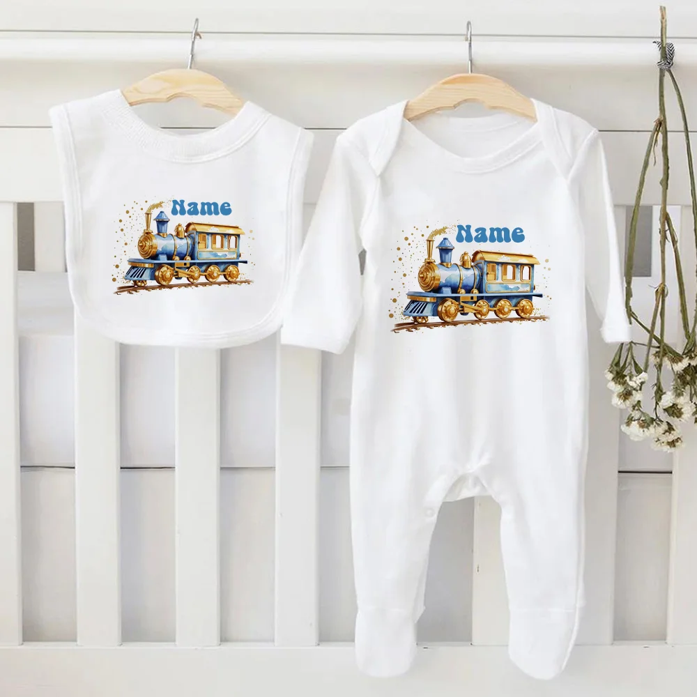 2 Pcs Baby Bib & Bodysuit Personalised Infant Bibs and Sleepsuit Set Newborn Coming Home Hospital Outfit Romper Baby Shower Gift - Image 7