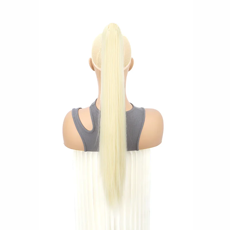 24Inch Synthetic Long Straight Claw Clip On Ponytail Hair Extensions Heat Resistant Ponytail Blonde Black Hairpiece for Women - Image 8