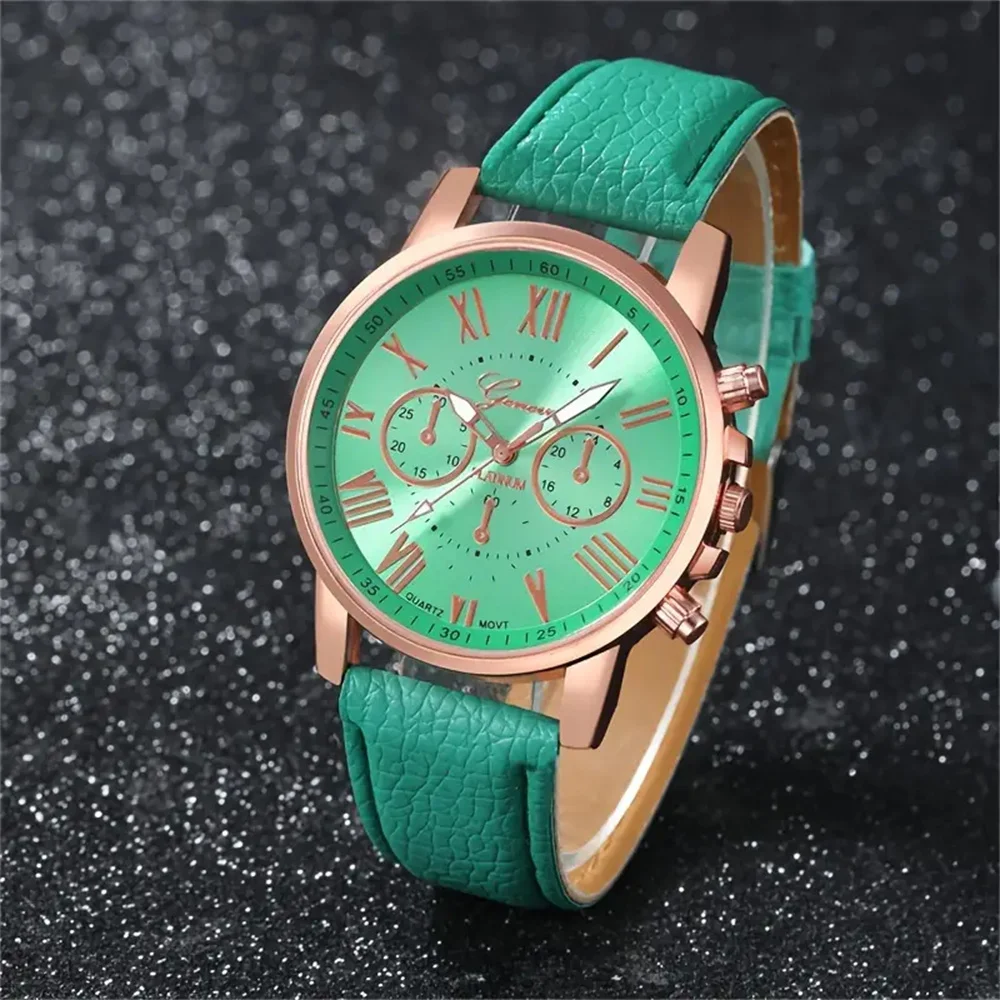5PCS Women's Watches Fashion Roma Dial Leather Band Quartz Watch(Without Box - Image 3