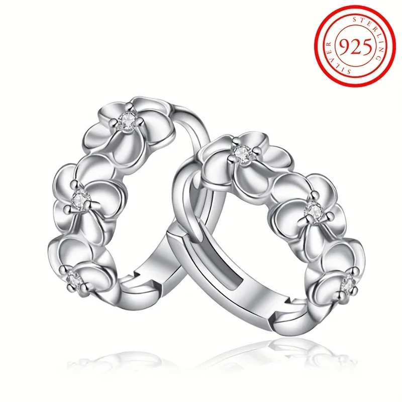 Sterling 925 Silver Exquisite Camellia Pattern Hoop Earrings Cute Elegant Style Delicate Gift For Women Girls Daily Casual - Image 7