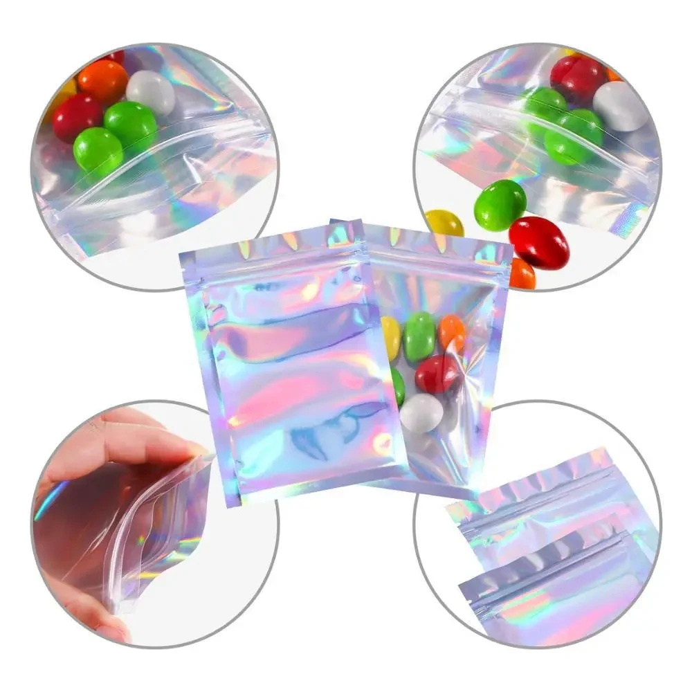 100pcs Holographic Bag Laser Rainbow Pattern Self Sealing Bag Candy Bag Front Window Sample Jewelry Packaging Plastic Pouch - Image 6