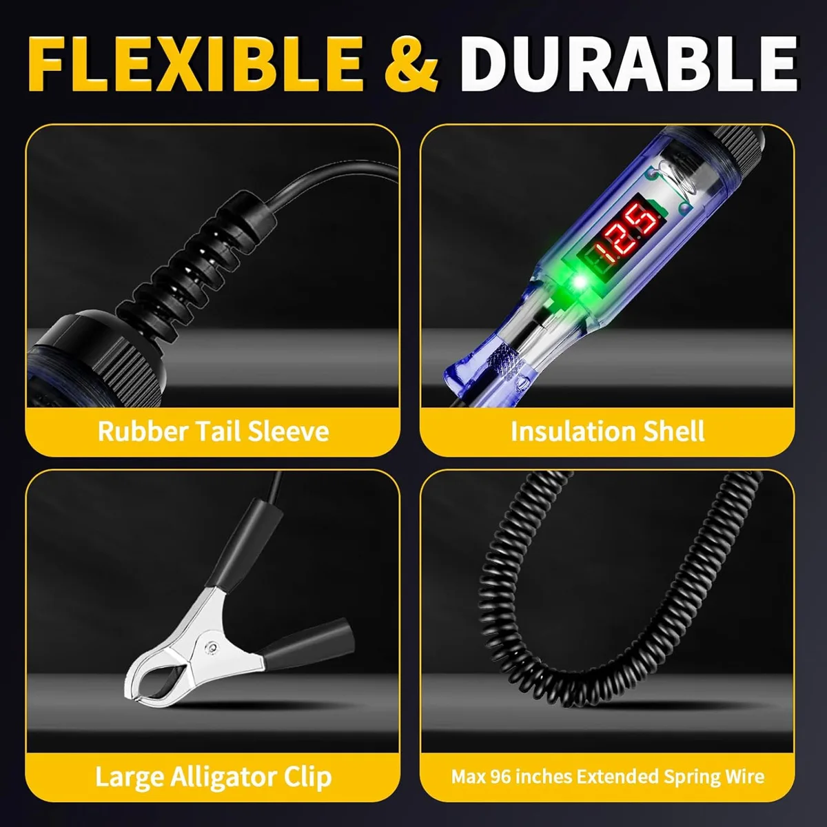 6/12/24v48v Dc Digital Display Extended Spring Cable Automotive Digital Voltage Circuit Tester Truck Automotive Light Test Pen - Image 5