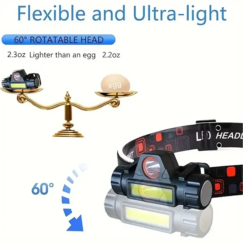 Super Bright Rechargeable COB LED Headlamp Magnetic USB Head Torch Outdoor Camping Hiking Fishing Long Battery Life Waterproof - Image 2