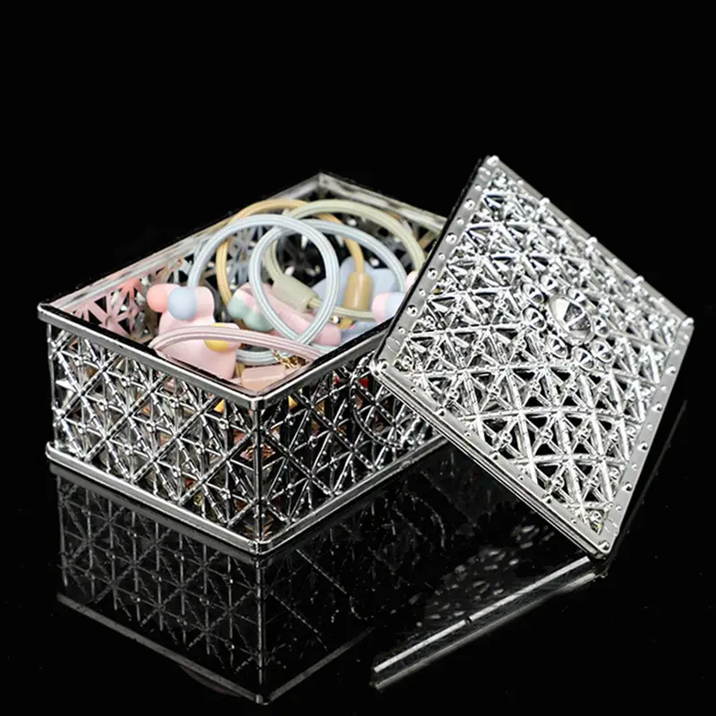 2 PCs Mini Treasure Storage Jewelry Box Silver-color Hollow Flower Pattern Jewelry Case Boxes for Necklace Earring Ring - Image 2