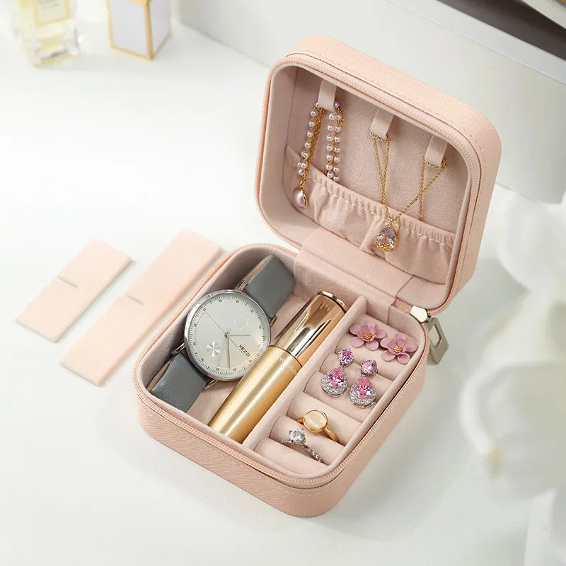 Portable Mini Jewelry Storage Box Travel Organizer Jewelry Case Leather Storage Earrings Necklace Ring Jewelry Organizer Display - Image 5