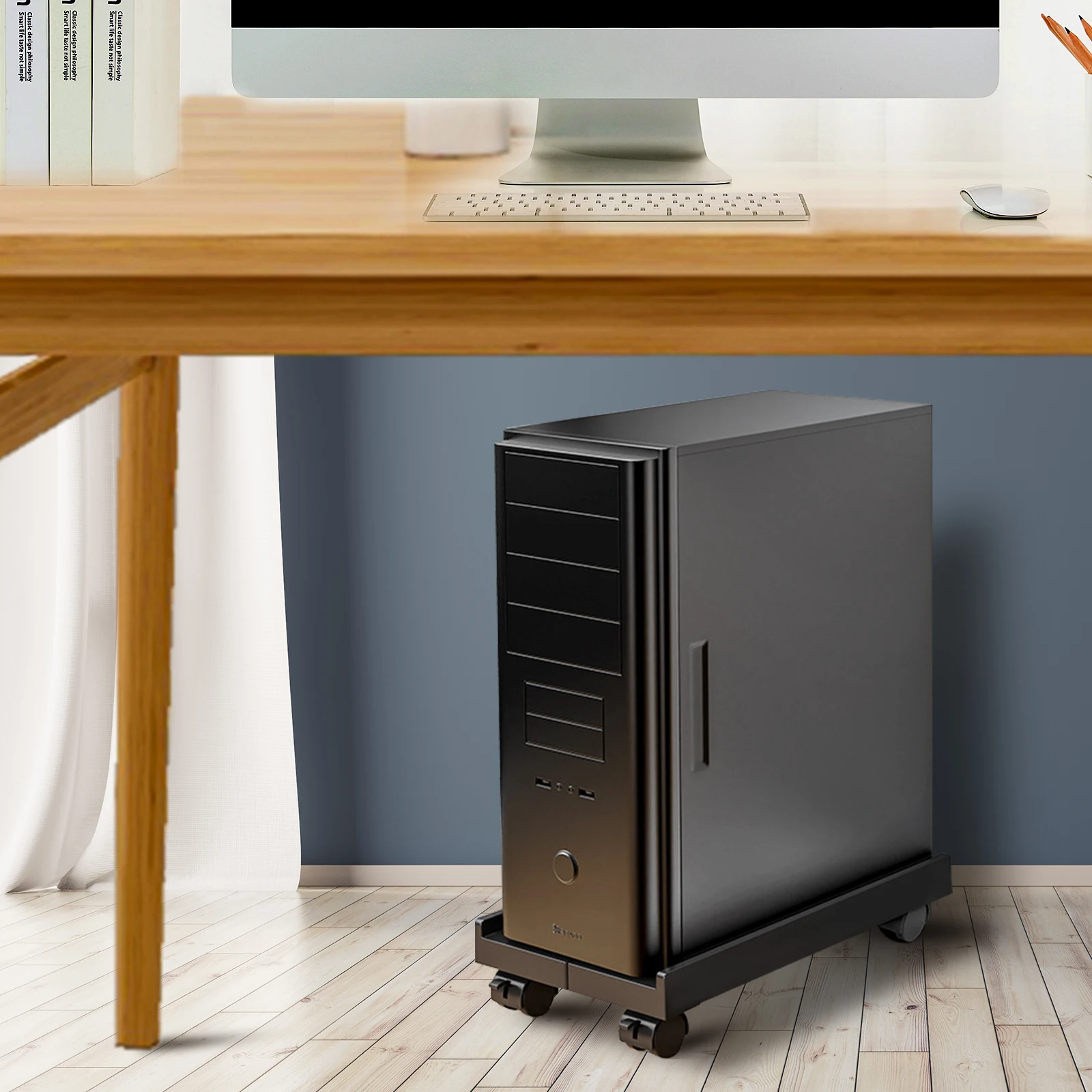 Adjustable Mobile PC Tower Stand with Wheels under Desk CPU Holder Adjustable Stable Mobile Computer Host Stand for Home Office - Image 5