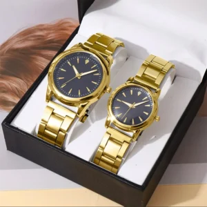 2PCS Fashion Couple Watches Luxury Men Women Simple Steel Band Quartz Watches Reloj Mujer(Without Box)
