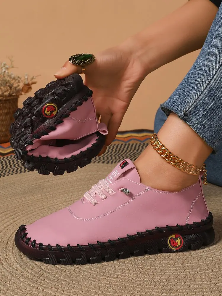 2025 Spring and Autumn Hand-stitched Single Shoes Large Size Women's Shoes Middle-aged Mom Shoes White Shoes Flat Casual Shoes - Image 10