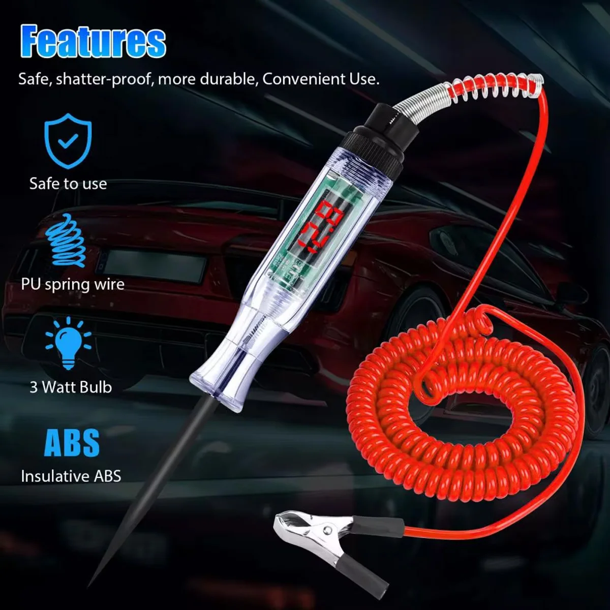6/12/24v48v Dc Digital Display Extended Spring Cable Automotive Digital Voltage Circuit Tester Truck Automotive Light Test Pen - Image 4