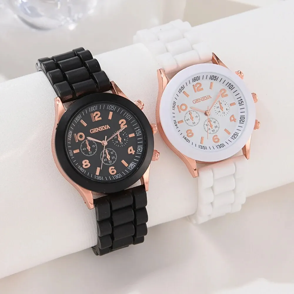 2Pcs Luxury Women's Watch Set Fashion Luxury Elegant Alloy Wristwatch Silicone Strap Couple Watch Men Quartz Holiday Gifts - Image 2
