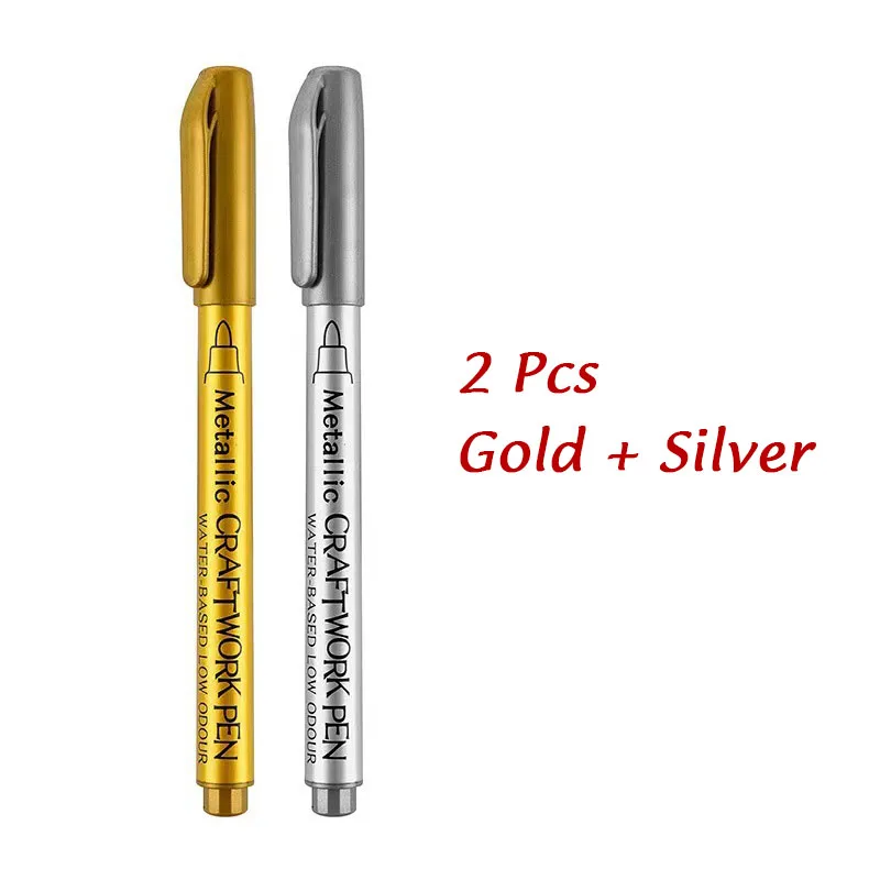 1/2Pcs Brush Metallic Marker Pens Gold Silver Permanent Art Markers Crafts Scrapbooking Painting Stationery School Supplies - Image 13