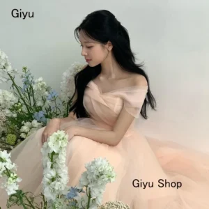 Giyu Fairy Pink Korea Wedding Dress Photoshoot Off The Shoulder Floor-length Evening Gown Dress Birthday Party Dress Customized