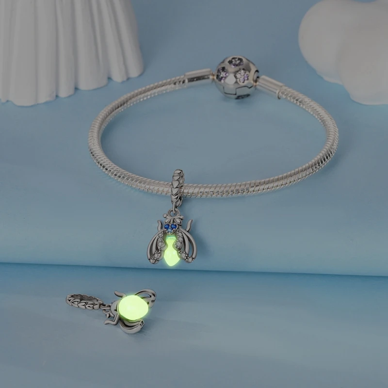 100% 925 Sterling Silver Creative Blue Luminous Firefly Charms Pendants Fit Qikaola 925 Original Bracelets DIY Birthday Jewelry - Image 4