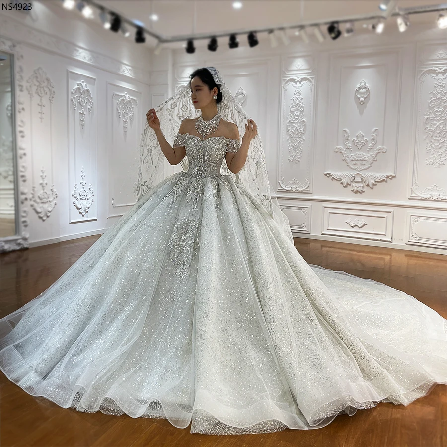 Customized NS4923 Off The Shoulder Straps Beading Wedding Dress Real Photos 2025