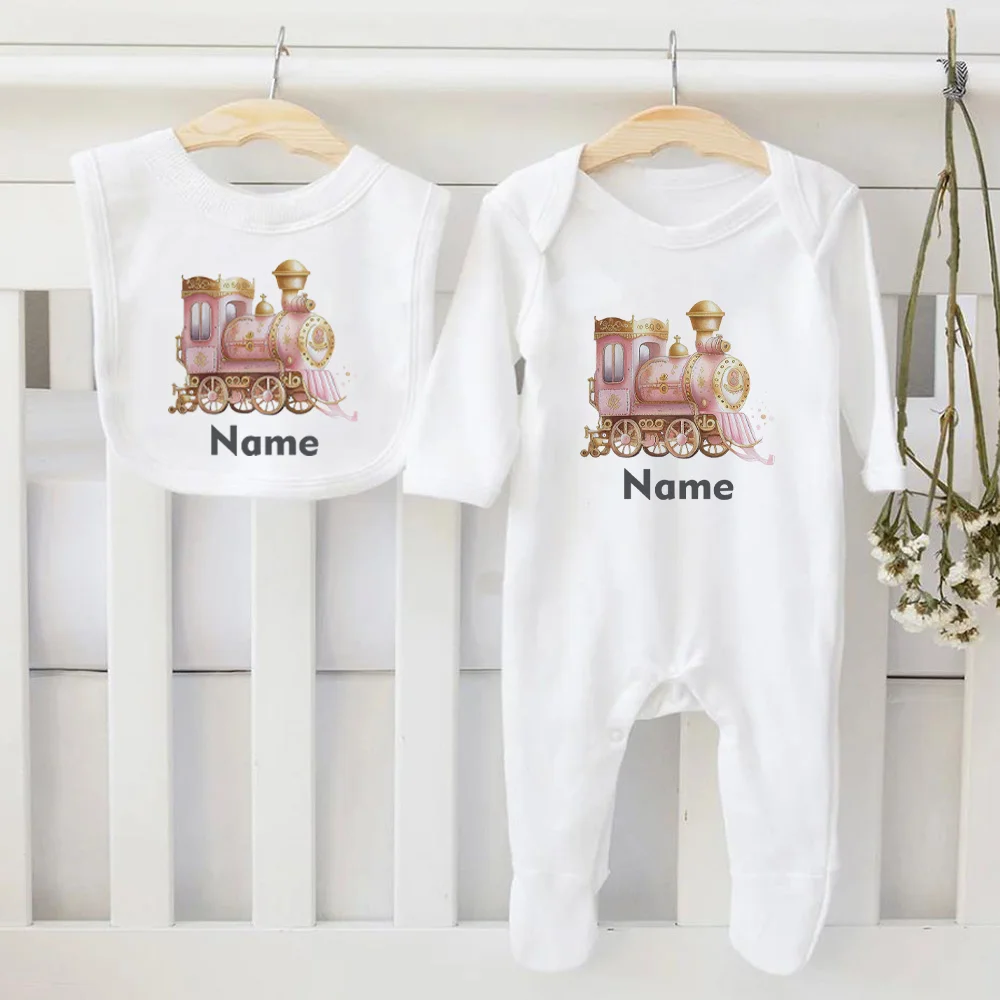 2 Pcs Baby Bib & Bodysuit Personalised Infant Bibs and Sleepsuit Set Newborn Coming Home Hospital Outfit Romper Baby Shower Gift - Image 6